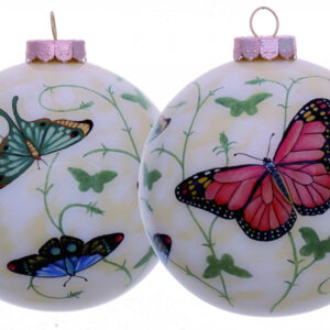 Colorful Butterflies Hand Painted Mouth Blown Glass Ornament