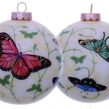 Colorful Butterflies Hand Painted Mouth Blown Glass Ornament