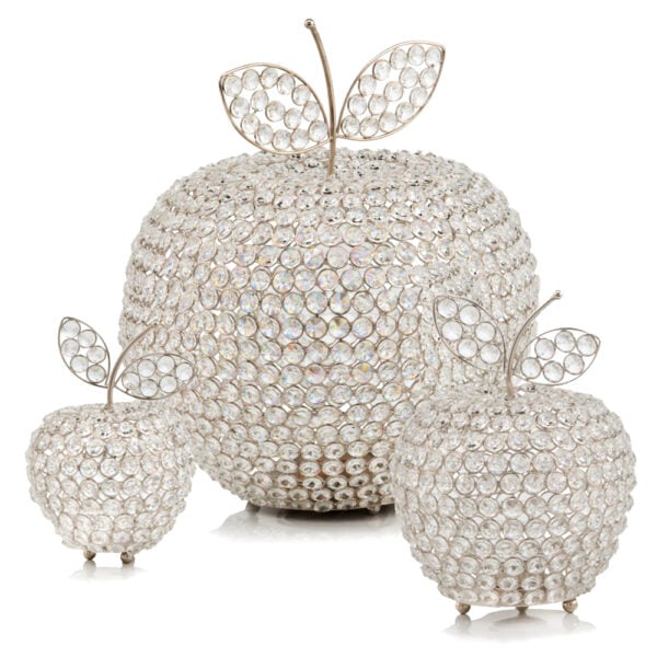 14" Silver Faux Crystal Apple Sculpture