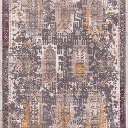 2’ x 10’ Gray Faded Tribal Motifs Runner Rug