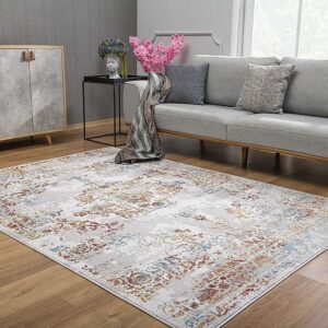 4’ X 6’ Gray And Beige Distressed Ornate Area Rug