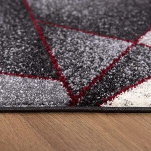8' X 11' Grey Red Geometric Area Rug