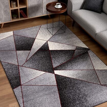 8' X 11' Grey Red Geometric Area Rug