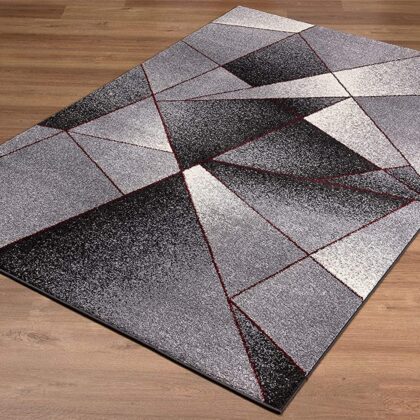 8' X 11' Grey Red Geometric Area Rug