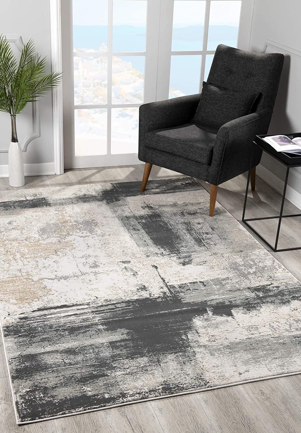 8' X 10' Gray And Ivory Abstract Dhurrie Area Rug