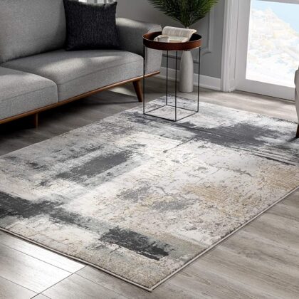 8' X 10' Gray And Ivory Abstract Dhurrie Area Rug