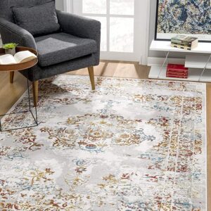 3’ X 5’ Gray And Beige Distressed Ornate Area Rug