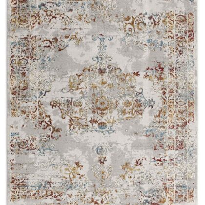 3’ X 5’ Gray And Beige Distressed Ornate Area Rug