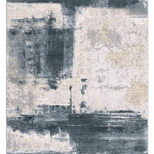 6' X 9' Blue And Ivory Abstract Dhurrie Area Rug