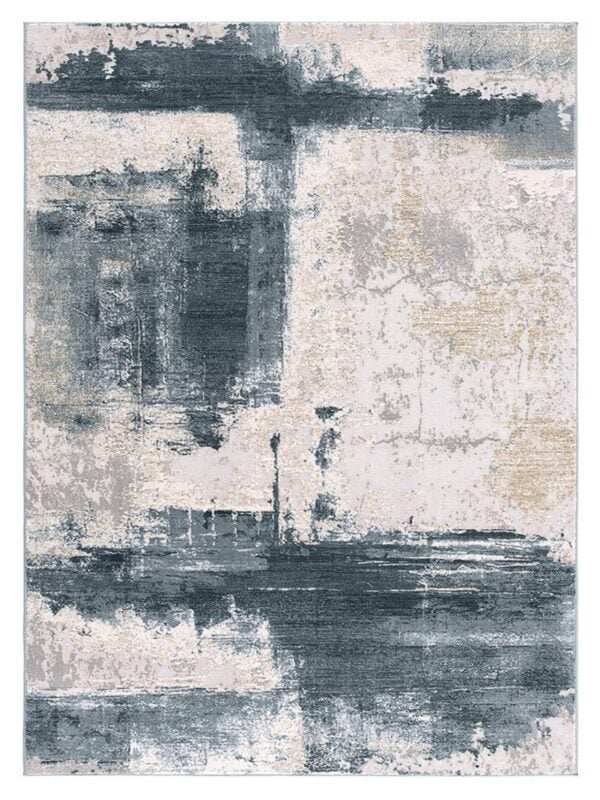 6' X 9' Blue And Ivory Abstract Dhurrie Area Rug