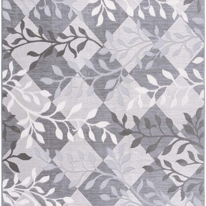 7’ X 10’ Gray Diamond And Vines Area Rug