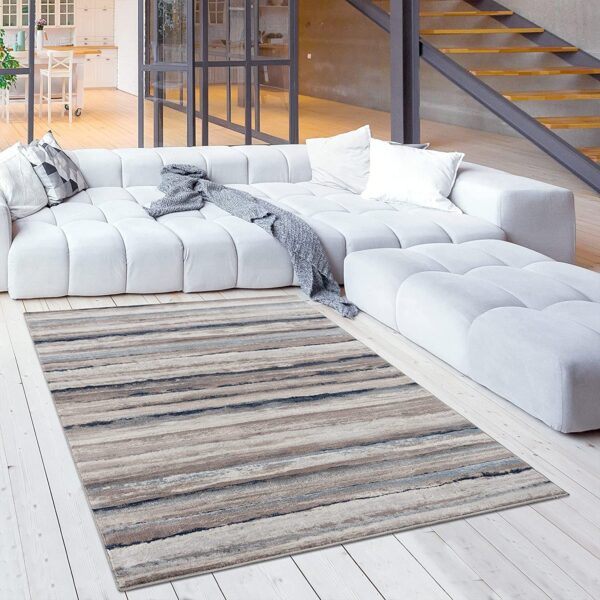 2’ X 3’ Blue And Beige Distressed Stripes Scatter Rug