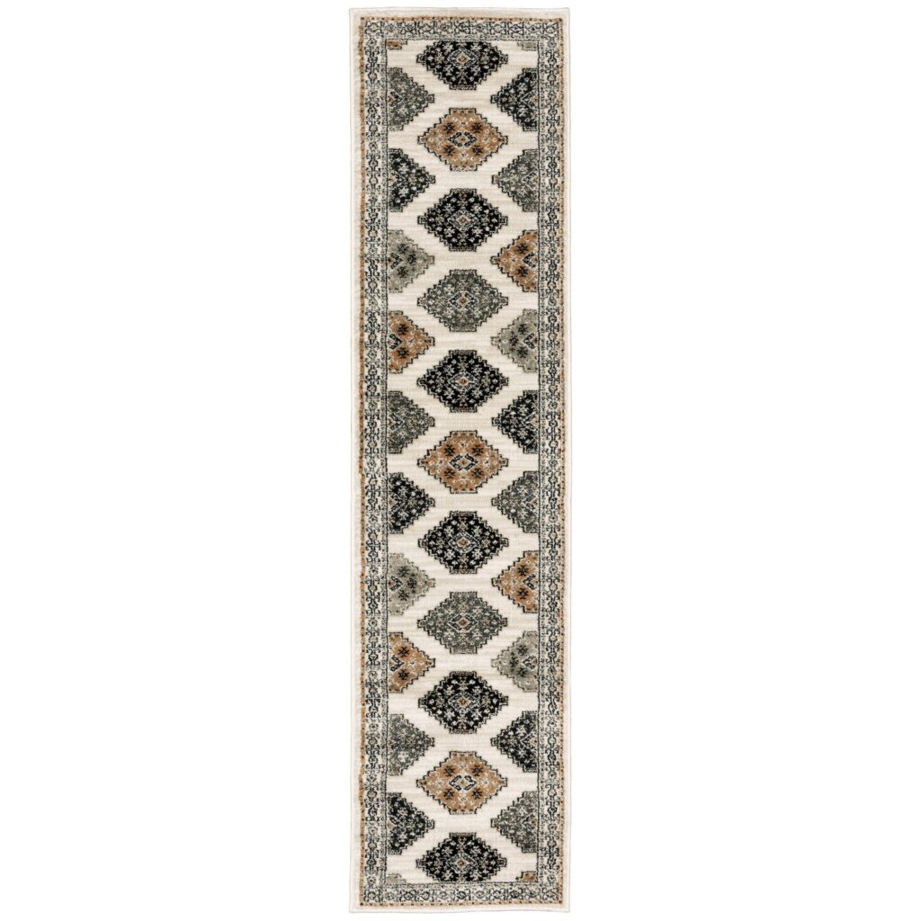 2’ X 8’ Abstract Ivory And Gray Geometric Indoor Runner Rug