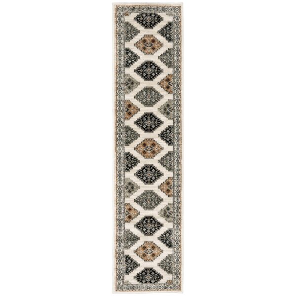 2’ X 8’ Abstract Ivory And Gray Geometric Indoor Runner Rug