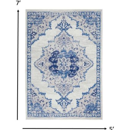 5' X 7' Navy Blue Floral Dhurrie Area Rug