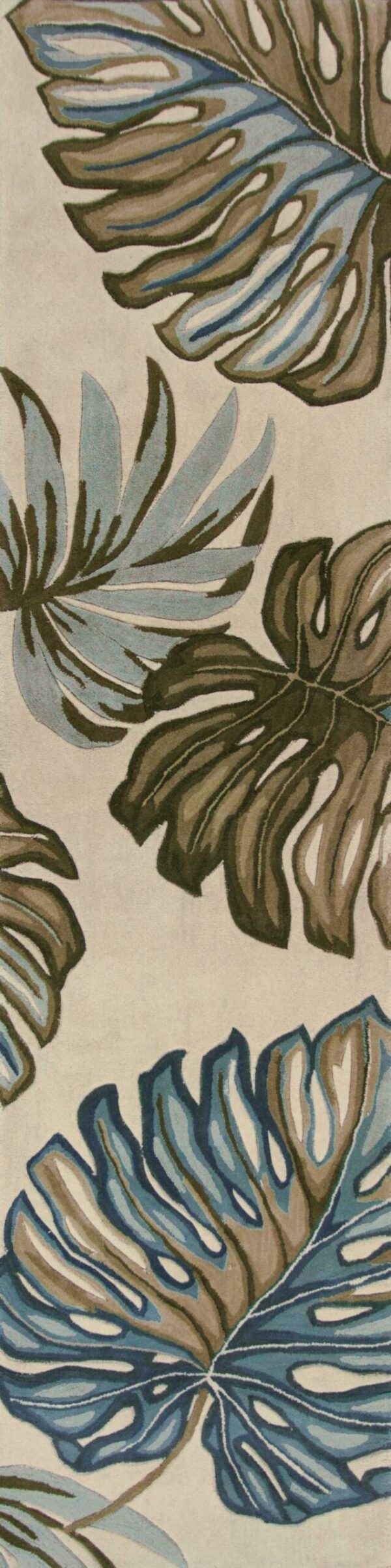10' Ivory Hand Tufted Tropical Monstera Indoor Runner Rug