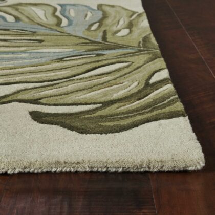 10' Ivory Hand Tufted Tropical Monstera Indoor Runner Rug