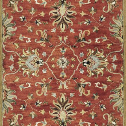 9'X13' Sienna Orange Hand Tufted Traditional Floral Allover Indoor Area Rug