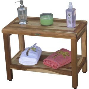 24" Teak Rectangular Shower Outdoor Bench With Shelf In Natural Finish