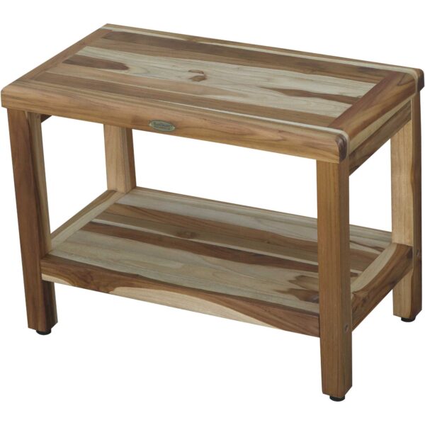 24" Teak Rectangular Shower Outdoor Bench With Shelf In Natural Finish