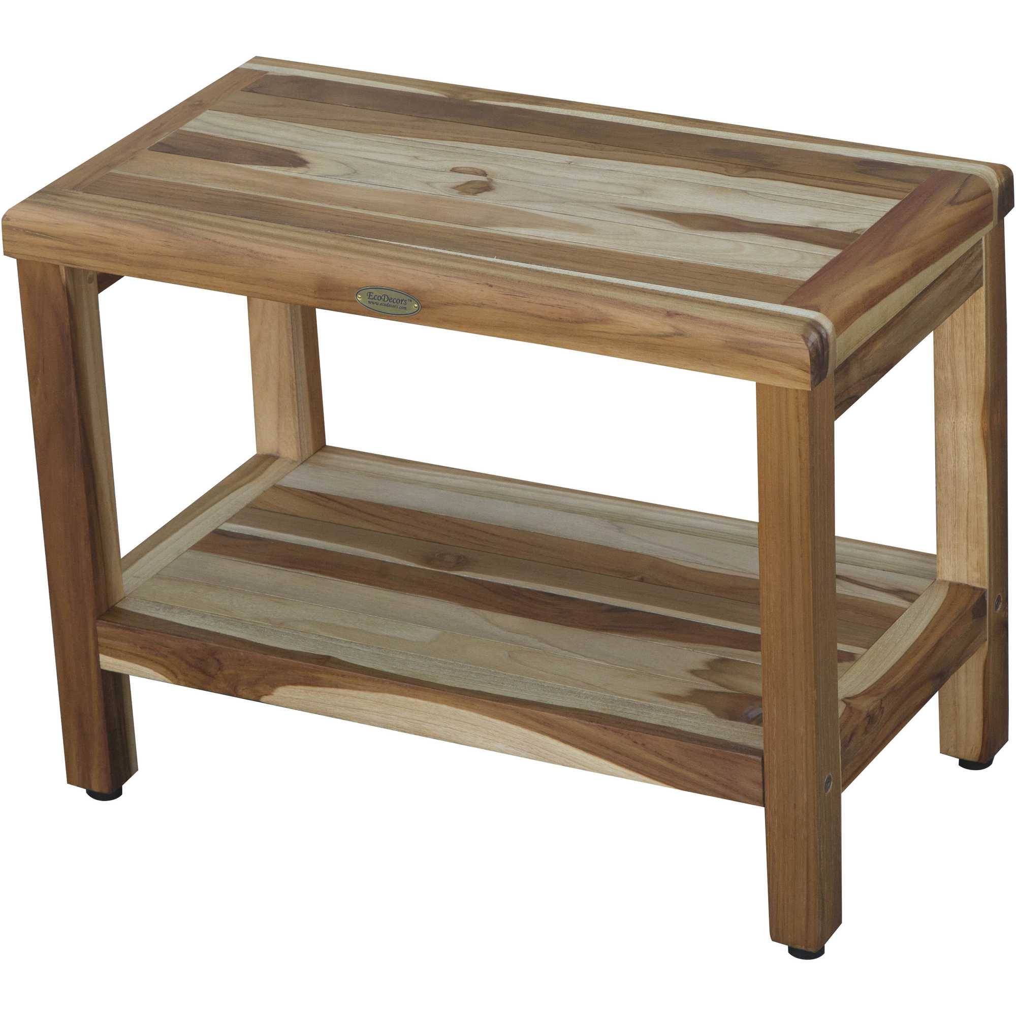 24" Teak Rectangular Shower Outdoor Bench With Shelf In Natural Finish - Image 2