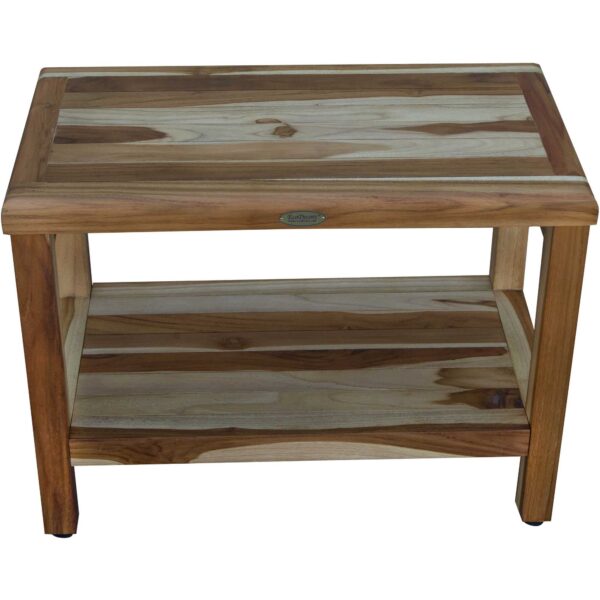 24" Teak Rectangular Shower Outdoor Bench With Shelf In Natural Finish