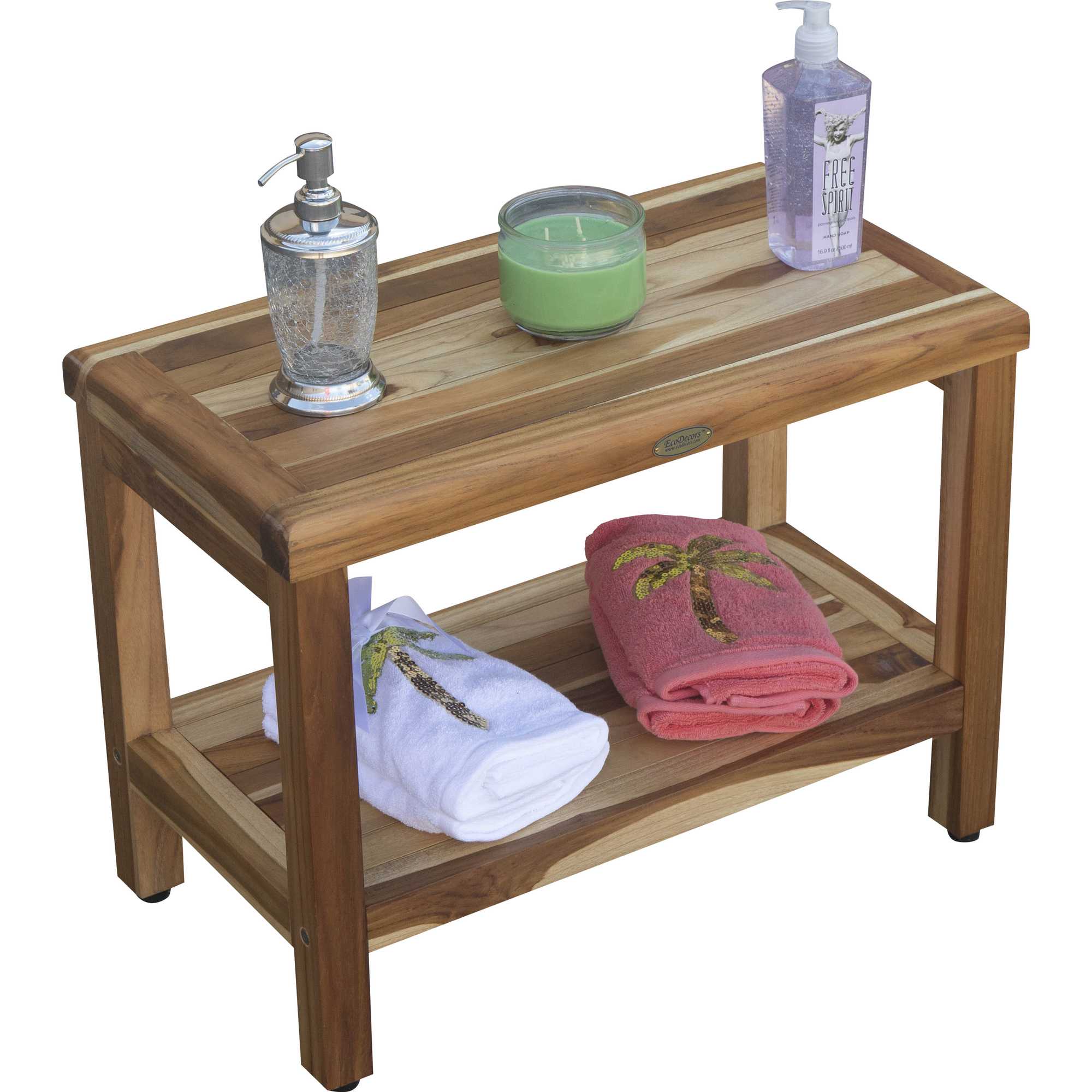24" Teak Rectangular Shower Outdoor Bench With Shelf In Natural Finish - Image 4