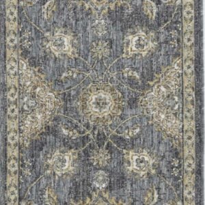 2' X 7' Slate Grey Floral Vine Wool Indoor Runner Rug