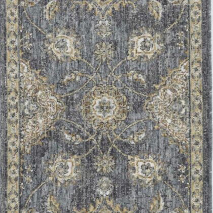 2' X 7' Slate Grey Floral Vine Wool Indoor Runner Rug