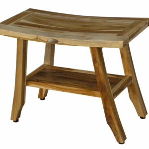 24" Teak Rectangular Shower Outdoor Bench With Shelf In Natural Finish