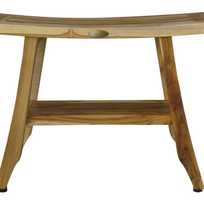 24" Teak Rectangular Shower Outdoor Bench With Shelf In Natural Finish