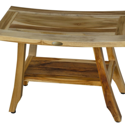 24" Teak Rectangular Shower Outdoor Bench With Shelf In Natural Finish