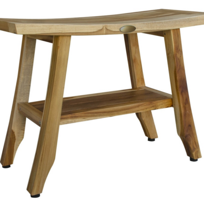 24" Teak Rectangular Shower Outdoor Bench With Shelf In Natural Finish