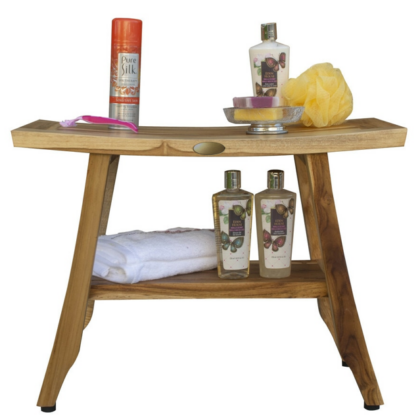 24" Teak Rectangular Shower Outdoor Bench With Shelf In Natural Finish