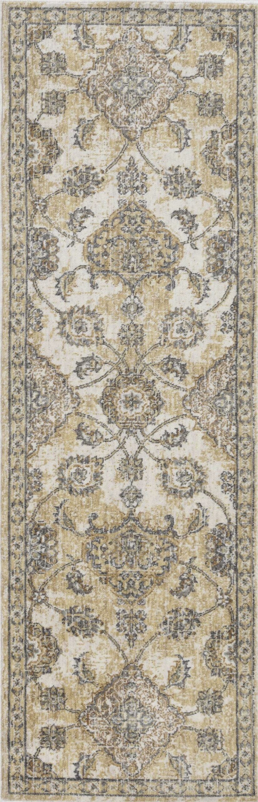 2' X 7' Ivory Sand Floral Vine Wool Indoor Runner Rug