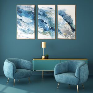 Abstract Blues with Gold Framed Canvas Wall Art