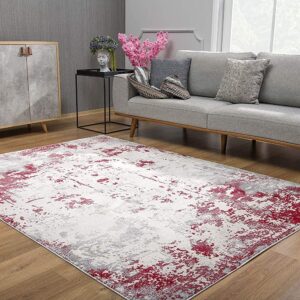 6' X 9' Red Abstract Dhurrie Area Rug