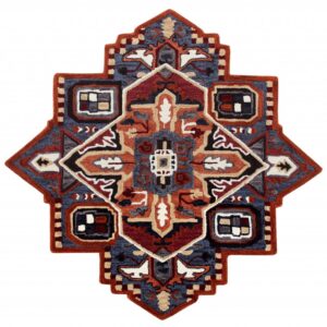 7’ Maroon and Blue Medallion Area Rug