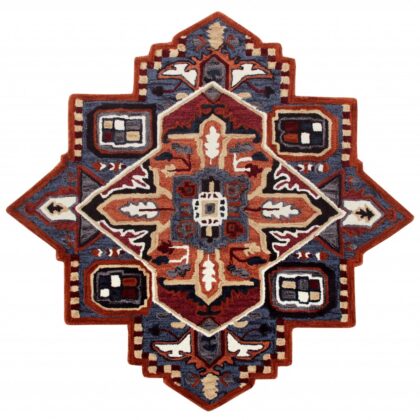 7’ Maroon and Blue Medallion Area Rug