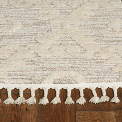 9'X13' Ivory Beige Machine Woven Geometric Bohemian Indoor Area Rug