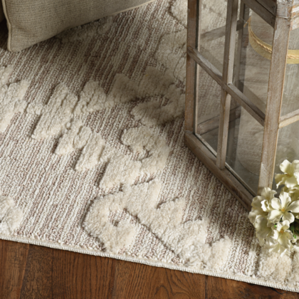 9'X13' Ivory Beige Machine Woven Geometric Bohemian Indoor Area Rug