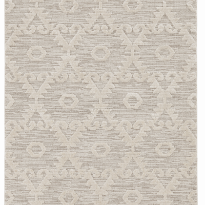9'X13' Ivory Beige Machine Woven Geometric Bohemian Indoor Area Rug