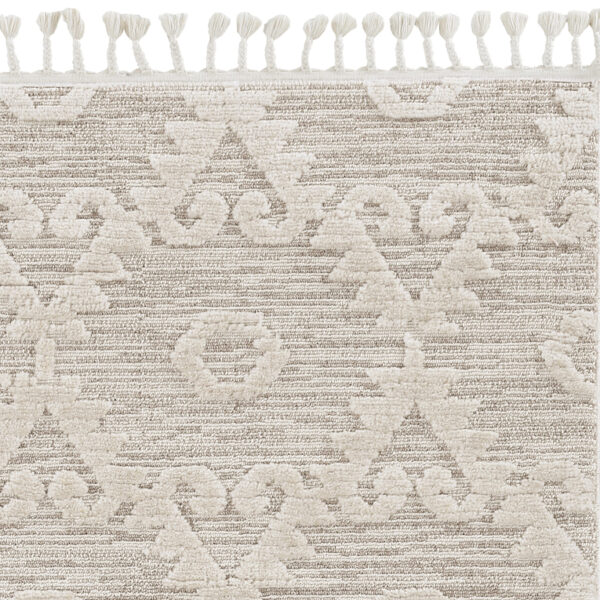 9'X13' Ivory Beige Machine Woven Geometric Bohemian Indoor Area Rug