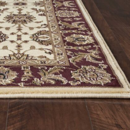 8' Red And Ivory Floral Medallion Runner Rug