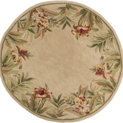 5' Round  Wool Ivory  Area Rug