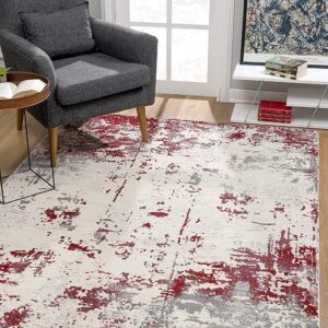 3' X 5' Red Abstract Dhurrie Area Rug