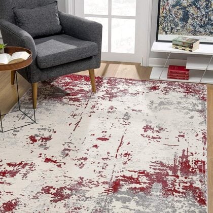 3' X 5' Red Abstract Dhurrie Area Rug