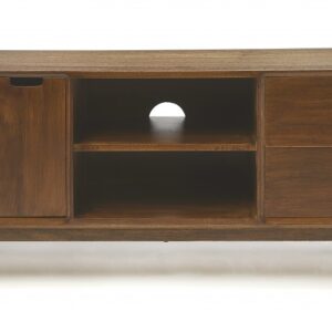 50" Medium Brown Wood Curved Edge Enclosed Storage TV Stand