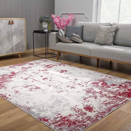 4' X 6' Red Abstract Dhurrie Area Rug