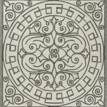 2'X3' Ivory Grey Hand Hooked Uv Treated Greek Key Medallion Indoor Outdoor Accent Rug
